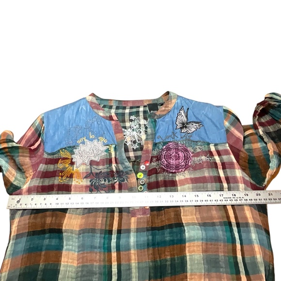 DESIGUAL Blus Sully 100% Cotton Tunic Top Roll Tab Long Sleeve w/ Waist Tie XL - Picture 7 of 12